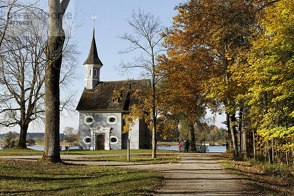 Seekapelle zum Heiligen Kreuz  im Herbst  Herreninsel  Chiemsee  Chiemgau  Oberbayern  Deutschland  Europa