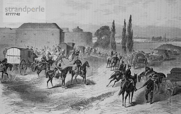 Übergang des 12. Armeecorps über den Rhein bei Fort Montebello am 3. August 1870  Illustrierte Kriegschronik 1870-1871  Deutsch-Französischer Feldzug  Weber
