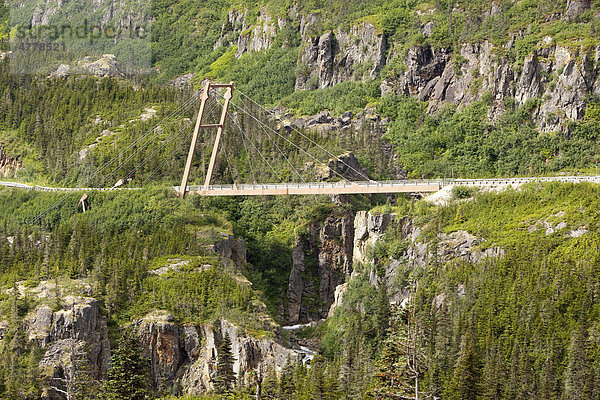 William Moore Hängebrücke über den Moore Creek  White Pass  South Klondike Highway in der Nähe von Skagway  Alaska  USA
