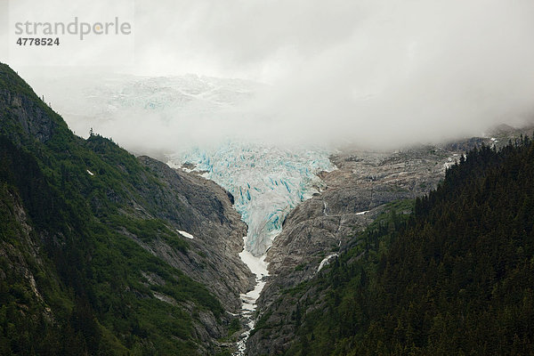 Irene Gletscher  blaues Eis  Morgenneben  Küstenregenwald  Chilkoot Trail  Chilkoot Pass  Alaska  USA