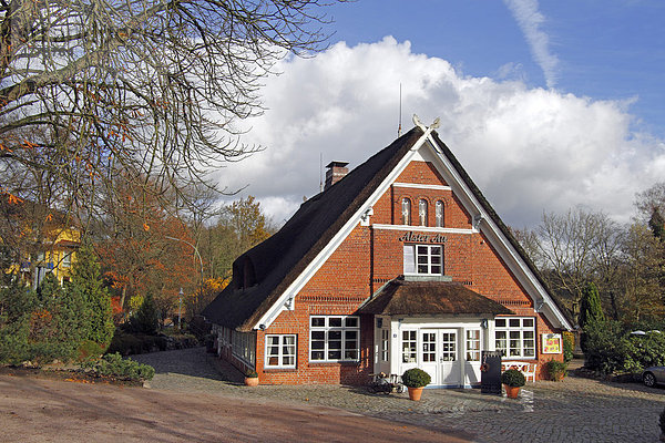 Historische 400 Jahre alte Reetdachkate  Restaurant und Hotel Alster Au an der Alster im Hamburger Stadtteil Duvenstedt  Walddörfer  Hansestadt Hamburg  Deutschland  Europa