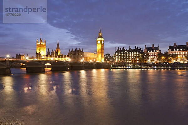 Blick über Themse  St. Westminster Bridge  Westminster Hall  Houses of Parliament  Big Ben  London  England  Großbritannien  Europa