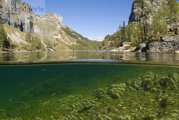 Splitaufnahme im Vorderen Lahngangsee  Totes Gebirge  Steiermark  Österreich  Europa