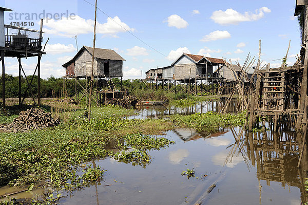 Pfahlhäuser im Dorf Kampong Khleang  Kompong Kleang  am Tonle Sap See  Siem Reap  Kambodscha  Südostasien  Asien