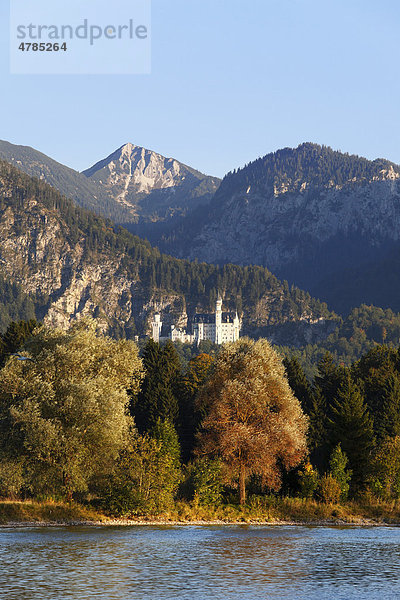 Schloss Neuschwanstein  Blick über Forggensee bei Füssen mit Ammergebirge  Ostallgäu  Allgäu  Schwaben  Bayern  Deutschland  Europa