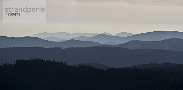 Abendliche Aussicht vom Feldberg in Richtung Todnau  Schwarzwald  Landkreis Hochschwarzwald  Baden-Württemberg  Deutschland  Europa