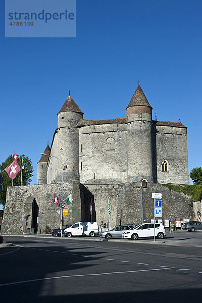 Schloss Grandson  Burg in der waadtländischen Gemeinde Grandson  Lac Du Neuch‚tel  Neuenburger See  Waadt  Schweiz  Europa Kanton Waadt