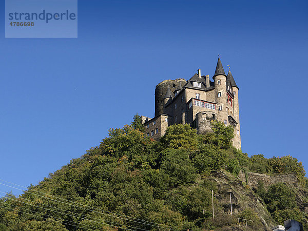 Blick auf Burg Katz  St. Goarshausen  Rheinland-Pfalz  Mittelrheintal  Unesco-Welterbe  Deutschland  Europa