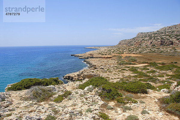 Felsküste und blaues Meer  Cap Gkreko  Cape Greco  bei Agia Napa  Südzypern  Republik Zypern  Mittelmeer  Europa