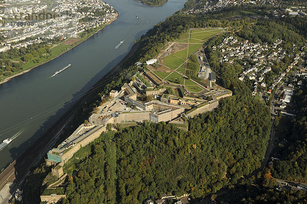 Luftaufnahme  Bauarbeiten zur Bundesgartenschau BUGA 2011 auf der Festung Ehrenbreitstein  Koblenz  Rheinland-Pfalz  Deutschland  Europa