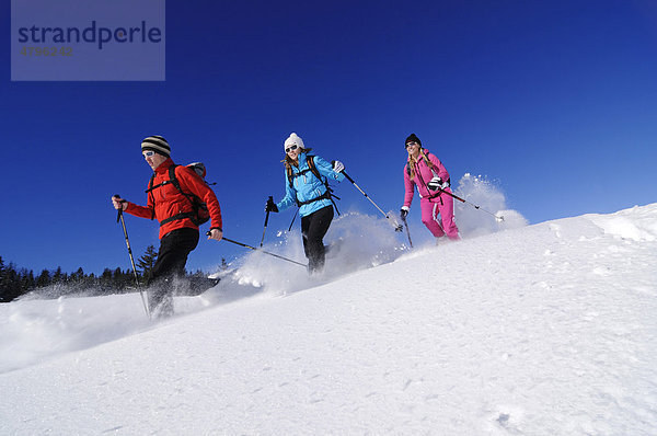Schneeschuhläufer beim Schneeschuhlaufen  Hemmersuppenalm  Reit im Winkl  Bayern  Deutschland  Europa