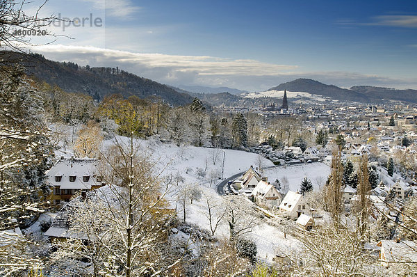 Winterliches Panorama von Freiburg im Breisgau  Baden-Württemberg  Deutschland  Europa