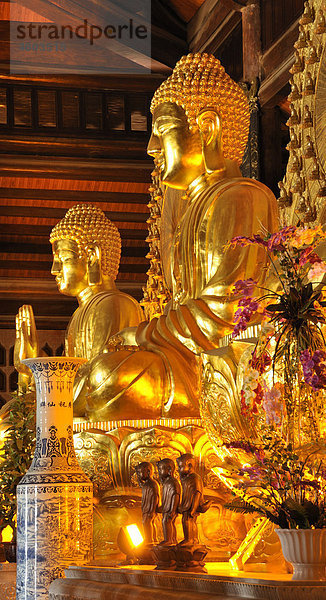 Buddhastatue  die größte und schwerste Bronzestatue Vietnams in der Pagode Chua Bai Dinh  zur Zeit Baustelle  wird eine der größten Pagoden Südostasiens  Umgebung von Ninh Binh  Vietnam  Südostasien