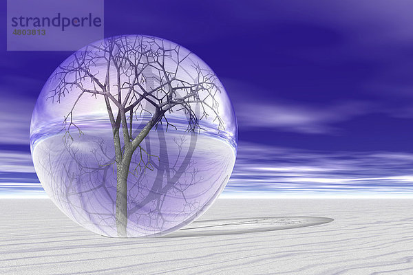 Umweltschutz  Winterbaum in einer Glaskugel  3D Grafik