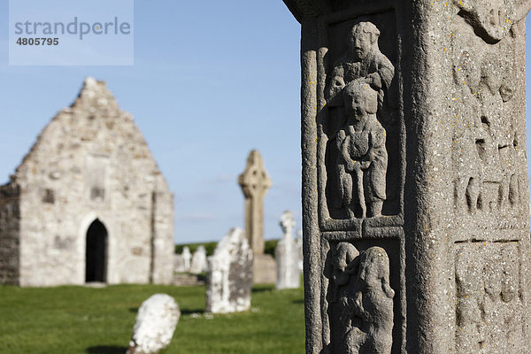 Detail der Kopie vom Hochkreuz Cross of Scriptures  Kloster Clonmacnoise  County Offaly  Leinster  Republik Irland  Europa