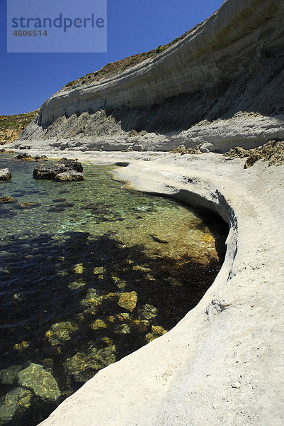 Felsige Küste  Marsalforn Bay Bucht  Marsalforn  Insel Gozo  Malta  Mittelmeer  Europa