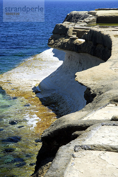 Felsige Küste  Qbajjar Bay Bucht  Marsalforn  Insel Gozo  Malta  Mittelmeer  Europa