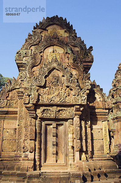 Steinmetzarbeit am Banteay Srei Tempel  Banteay Srey  Siem Reap  Kambodscha  Indochina  Südostasien