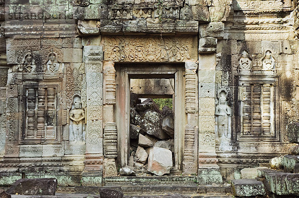 Steinrelief am Preah Khan Tempel  Angkor Tempel  Siem Reap  Kambodscha  Indochina  Südostasien