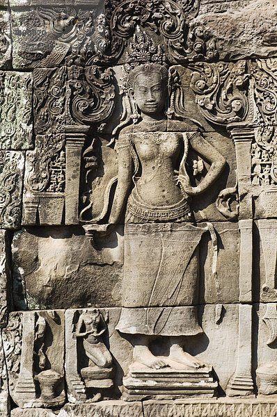 Apsara Tänzer Relief  Bayon Tempel  Angkor Tempel  Siem Reap  Kambodscha  Indochina  Südostasien