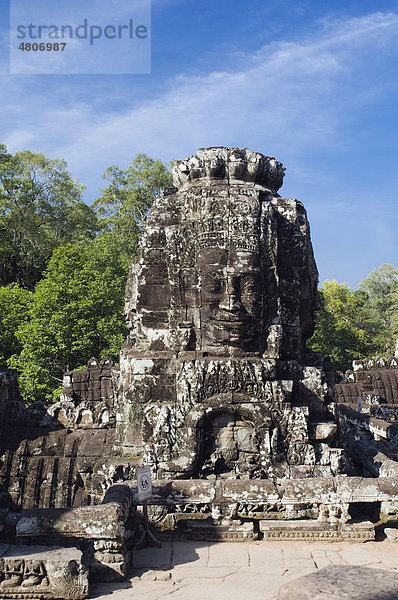 Steingesicht des Bodhisattva Lokeshvara  Bayon Tempel  Angkor Tempel  Siem Reap  Kambodscha  Indochina  Südostasien