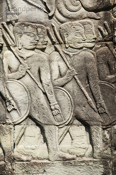 Steinrelief am Bayon Tempel  Angkor Tempel  Siem Reap  Kambodscha  Indochina  Südostasien