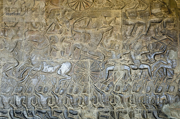 Wandrelief im Angkor Wat Tempel  Angkor Tempel  Siem Reap  Kambodscha  Indochina  Südostasien