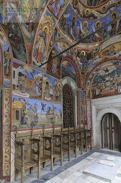 Wandmalerei und Deckenmalerei  Klosterkirche Sweta Bogorodiza  orthodoxes Kloster Rila  UNESCO Weltkulturerbe  Bulgarien  Europa