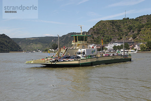Die Rheinfähre Loreley VI zwischen St. Goar und St. Goarshausen  St. Goar  Rheinland-Pfalz  Deutschland  Europa