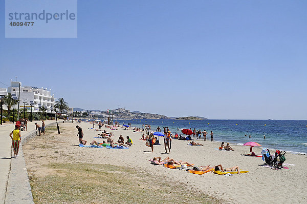 Strandpromenade  Platja d'en Bossa  Strand  Eivissa  Ibiza  Pityusen  Balearen  Insel  Spanien  Europa