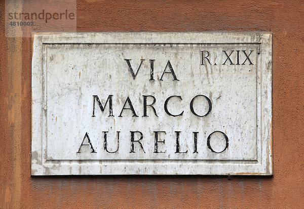 Schild Via Marco Aurelio  Rom  Italien  Europa
