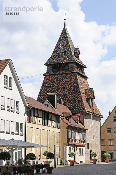 Glockenturm des Heilig-Kreuz-Münster  Süddeutsche Hallengotik  Schwäbisch Gmünd  Baden-Württemberg  Deutschland  Europa
