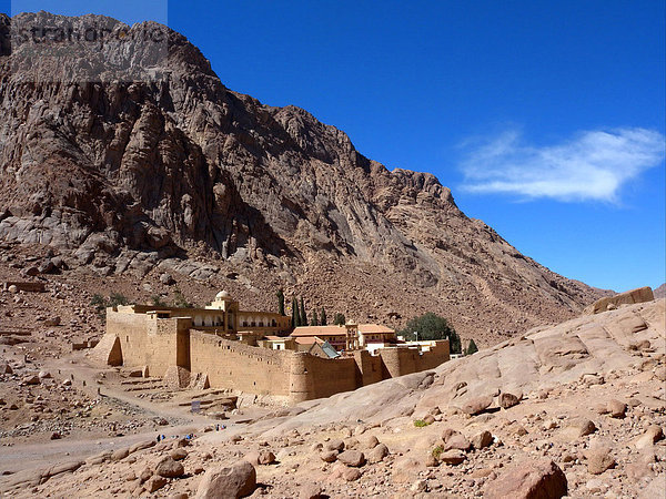 Griechisch-orthodoxes Kloster in karger Schlucht  Katharinenkloster  Sinai  Ägypten  Afrika