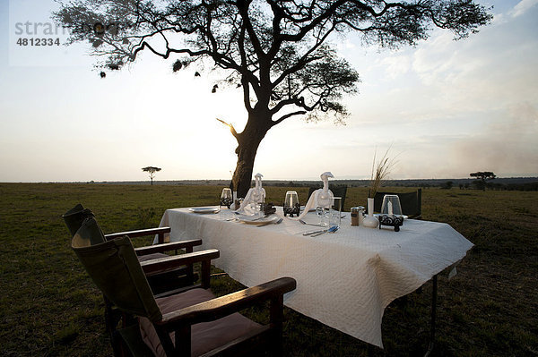 Edles Luxuscamp  Dinnertisch  Living under Canvas  Serengeti  Tansania  Afrika