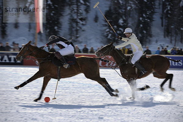Polospieler jagen dem Ball hinterher  Team Maserati gegen Team Brioni  Poloturnier  26. St. Moritz Polo World Cup on Snow  St. Moritz  Oberengadin  Engadin  Graubünden  Schweiz  Europa