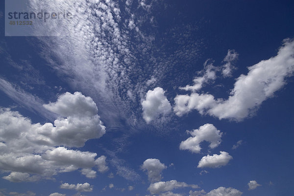 Wolkenspiel  Cumuli und Cirren  vor blauem Himmel