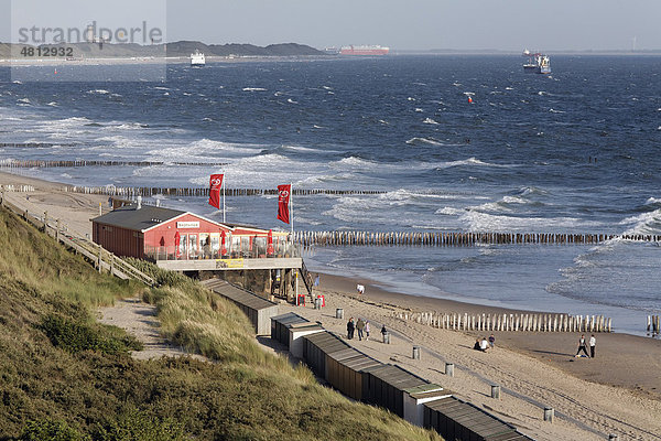 Nordseestrand bei Zoutelande  Strandpavillon  Walcheren  Provinz Zeeland  Niederlande  Benelux  Europa
