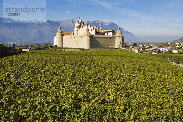 Chateau d'Aigle in den Weinbergen um Lausanne  Kanton Waadt  Schweiz  Europa Kanton Waadt