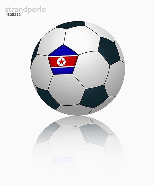 Nordkoreanische Flagge auf Fußball  Nahaufnahme