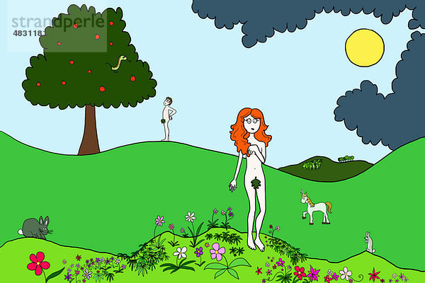 Adam und Eva im Garten Eden  Illustration
