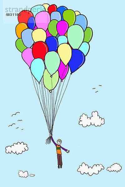 Junge schwebend mit Luftballons  Illustration