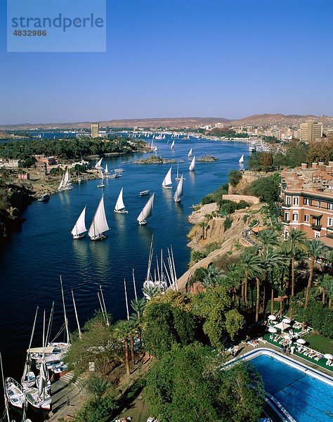 Afrika  Assuan  Boote  Stadt  Ägypten  Urlaub  Landmark  Nil  Nil  Fluss  Segel  Segelboote  Segeln  Tourismus  Reisen  Vacati