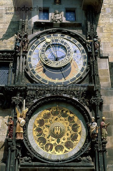 Astronomische  Zeit  Uhr  Tschechische  Dial  Figuren  Hall  Holiday  Landmark  Metall  alte  Teile  Prag  Republik  Skulptur  Statue