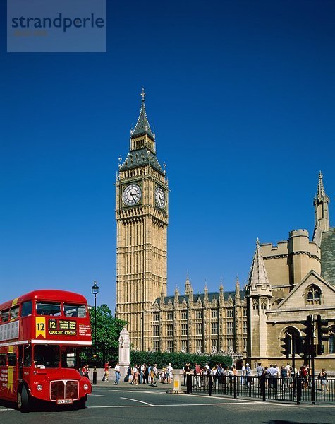 Europa Urlaub Großbritannien Omnibus Doppeldeckerbus Big Ben England Houses of Parliament