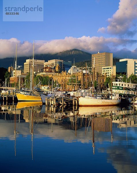 Hafen Urlaub Gebäude Großstadt Boot Sehenswürdigkeit Australien bevölkert Hobart