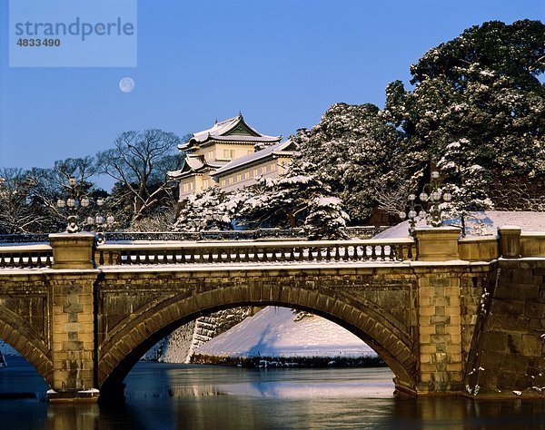 Asien  Brücke  Burg  Urlaub  Imperial  Hofburg  Japan  Landmark  Palace  Schnee  Tokyo  Tourismus  Reisen  Urlaub