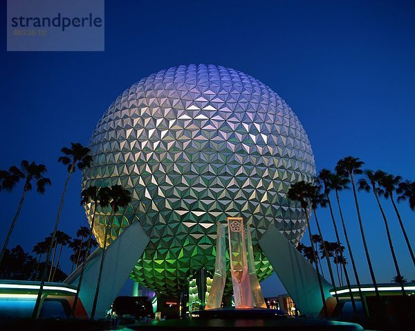 Amerika  Architektur  Center  Epcot  Florida  Urlaub  Landmark  Nacht  Orlando  Palm  Park  Theme  Tourismus  Reisen  Bäume  Uni