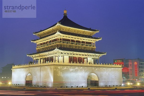 Asien  Glockenturm  China  Stadtzentrum  Urlaub  Landmark  Nacht  Provinz  Qing-Dynastie  Shaanxi  Tourismus  Reisen  Ferienhäuser  Ansicht