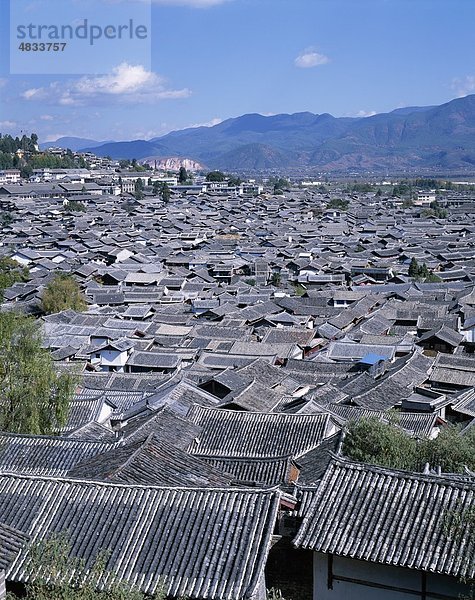 Historisch  Architektur  Asien  China  Erbe  Urlaub  Landmark  Lijiang  alte Stadt  Provinz  Dächer  Tourismus  traditionellen  Tr