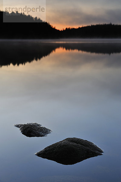 Felsen in der Mitte des Sees im Morgengrauen im Nationalpark